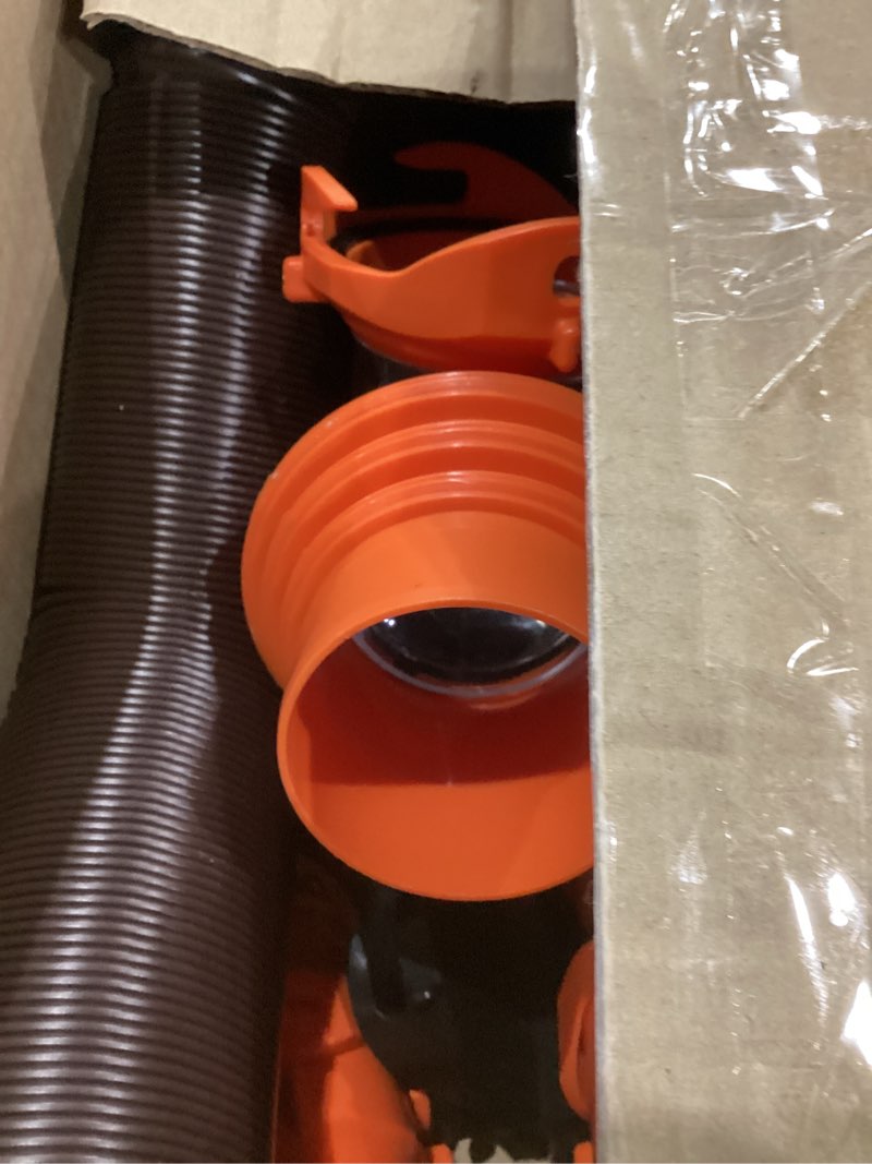 Condition photo showing New/Like New for (Missing pieces)  Camco RhinoFLEX 20-Ft RV Sewer Hose Kit - Features Clear Elbow Fitting w/Removable 4-in-1 Adapter - Connects to 3” Slip or 3”/3.5”/4” NPT Threaded Sewer Connection (39742) 20' Rhino Sewer Hose