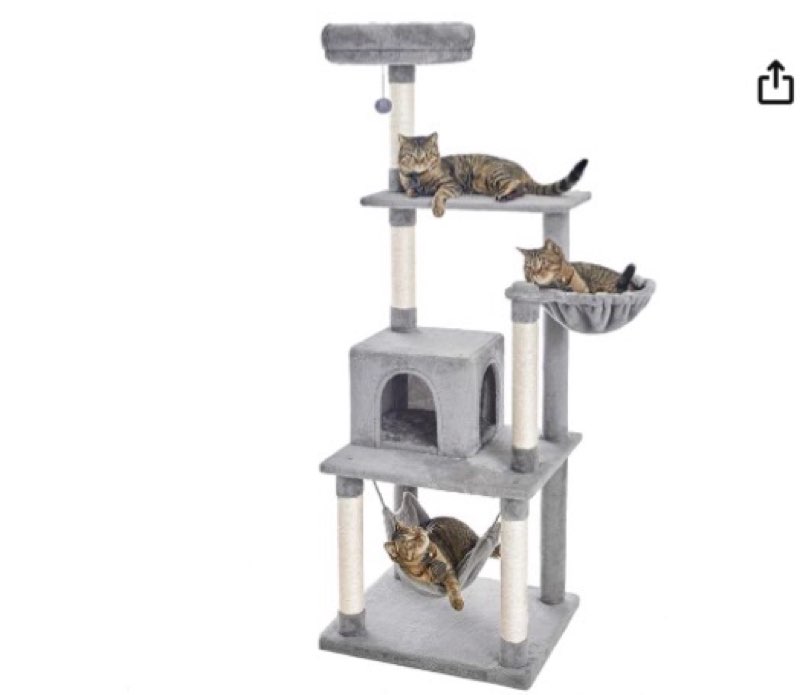 Catinsider 66.9 Inches Multi-Level Cat Tree with Bed, Condo, Lounge Basket and Top Perch for Cats Light Gray