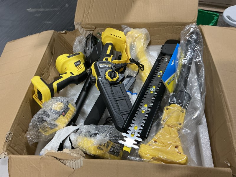 Condition photo showing As Is for 4-in-1 cordless pole saw pruning kit, electric pruning shears and 8-inch pole saws for tree pruning with 13.8ft maximum pole extension, brushless motor, two 4.0ah batteries, electric pole saw tree cutting (incomplete)