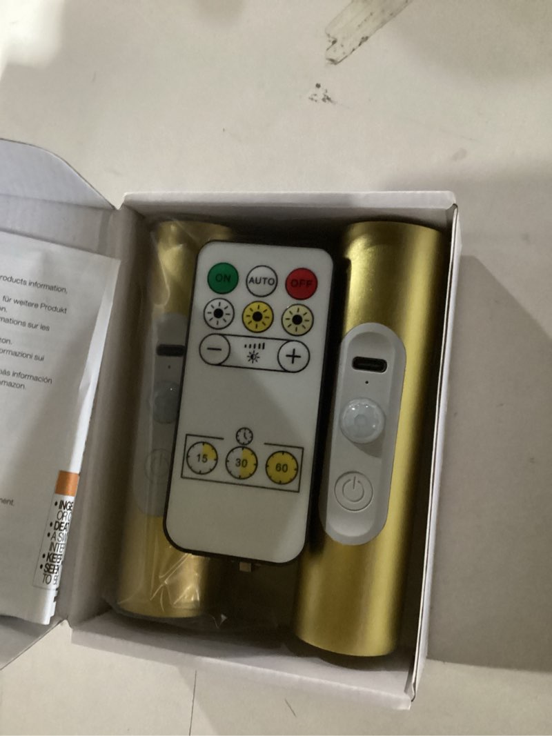 Condition photo showing Good Condition for WOBSION Motion Sensor Wall Light with Remote Control, Rechargeable Wireless Wall Sconce, Brightness Adjustable, 3 Color Mode,Indoor Lamp for Hallway, Bedroom,Picture,LED,Gold,2 Pack