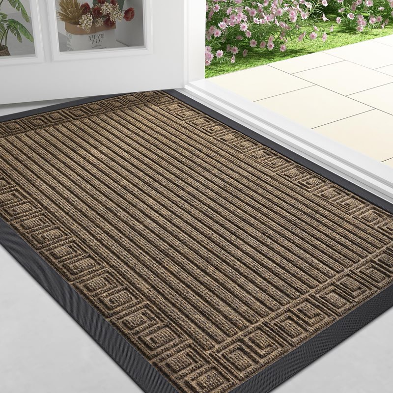 finchitty front door mat outdoor entrance, heavy duty sturdy rubber doormat, stain and fade resistant, easy to clean, low profile indoor outdoor mat for entryway and patio, 47x32, burgundy 47" x 32" burgundy