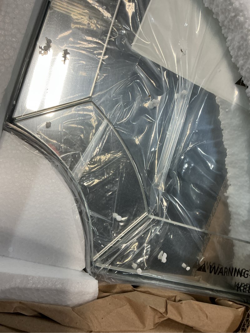 Condition photo showing New/Like New for moon mirror brushed nickel mirror, 22x30 scalloped bathroom mirror, silver vanity mirror in anti-rust stainless steel, notched mirrors with delicate tessellated glass, wall-mounted horizontal/vertical brushed nickel 30"l x 22"w