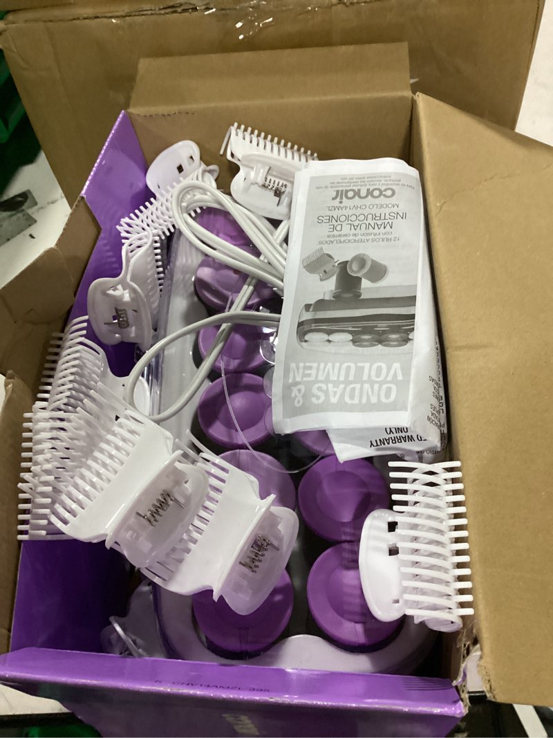 Condition photo showing As Is for conair hot rollers for long, medium & short hair, 12 ceramic flocked 1½-inch and 1¾-inch heated hair rollers with clips, hot curlers for women, volume & curls, amazon exclusive