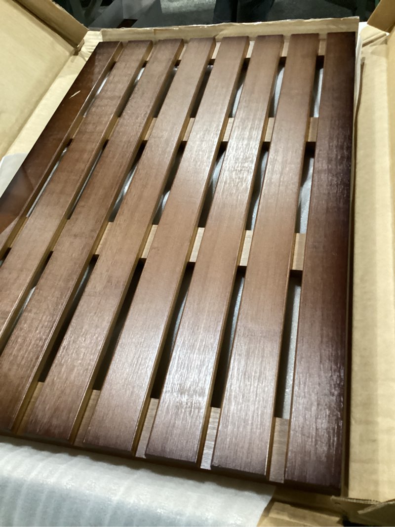 Condition photo showing New/Like New for Bamboo Bath Mat for Shower with Non-Slip Rubber,Bathtub Mat,Floor Mat,Shower Mat for Indoor,Outdoor,Spa, Sauna, Pool (Brown, 25.5 * 17 * 1.4 inches) Brown 25.5" x 17" (Rectangular)