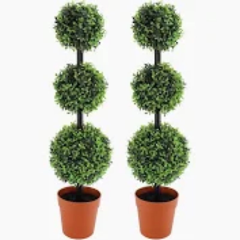 2.3FT Artificial Topiary Ball Trees, 2 Pack Triple Ball Topiary Trees Outdoor Indoor Fake Plant Shru
