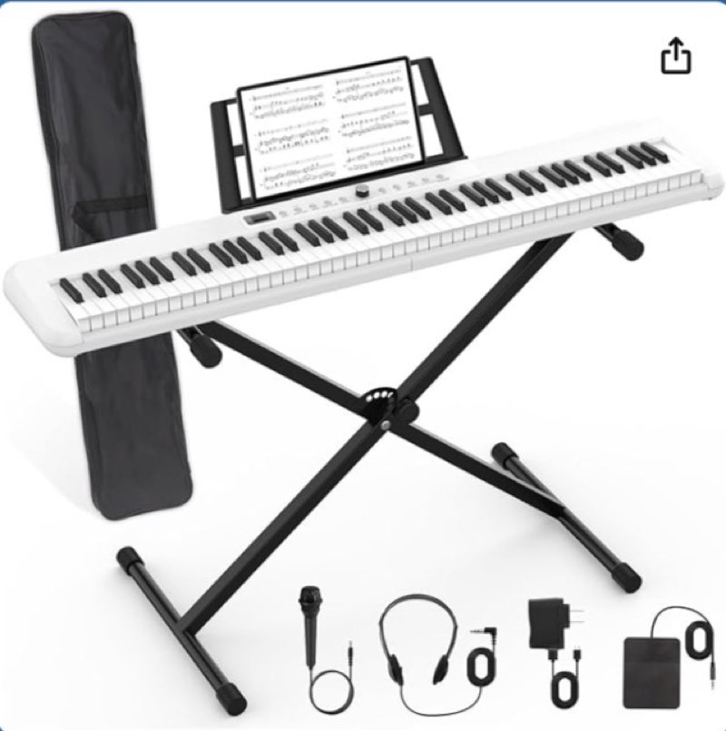 88 Key Piano Keyboard, Semi Weighted Electronic Digital Piano with Music Stand, Power Supply, Sustain Pedal, Bluetooth, Stand, MIDI, for Beginner Professional at Home, Stage