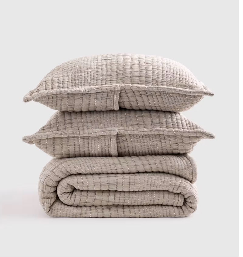 Organic Cotton Channel Stitch Coverlet Set ( 88*92 inch) 