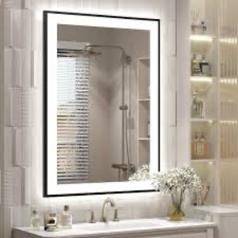 charmor 20x28 framed led mirror for bathroom, dimmable led vanity mirror with lights, backlit and front lighted mirror for wall, anti-fog (horizontal/vertical)