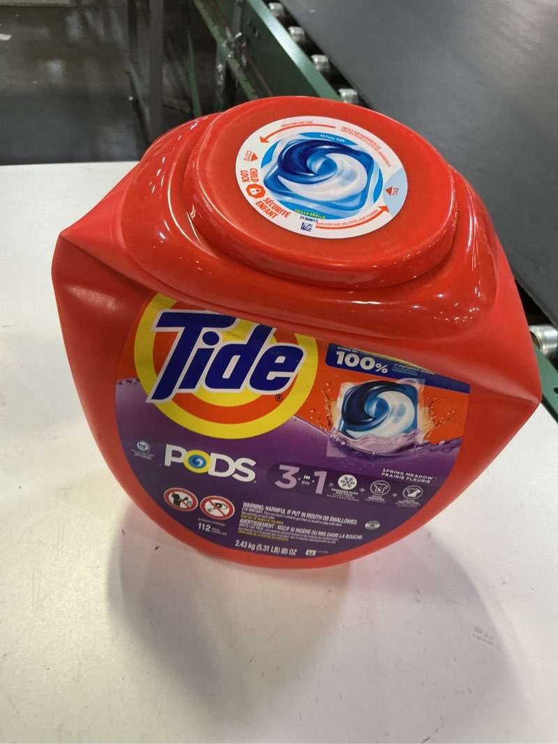 Condition photo showing Good Condition for Tide PODS laundry detergent pacs, 3-in-1 Stain Remover, Odor Fighter, Color Protector, 112 Count, HE compatible, Spring Meadow Scent Spring Meadow 112 Count (Pack of 1)
