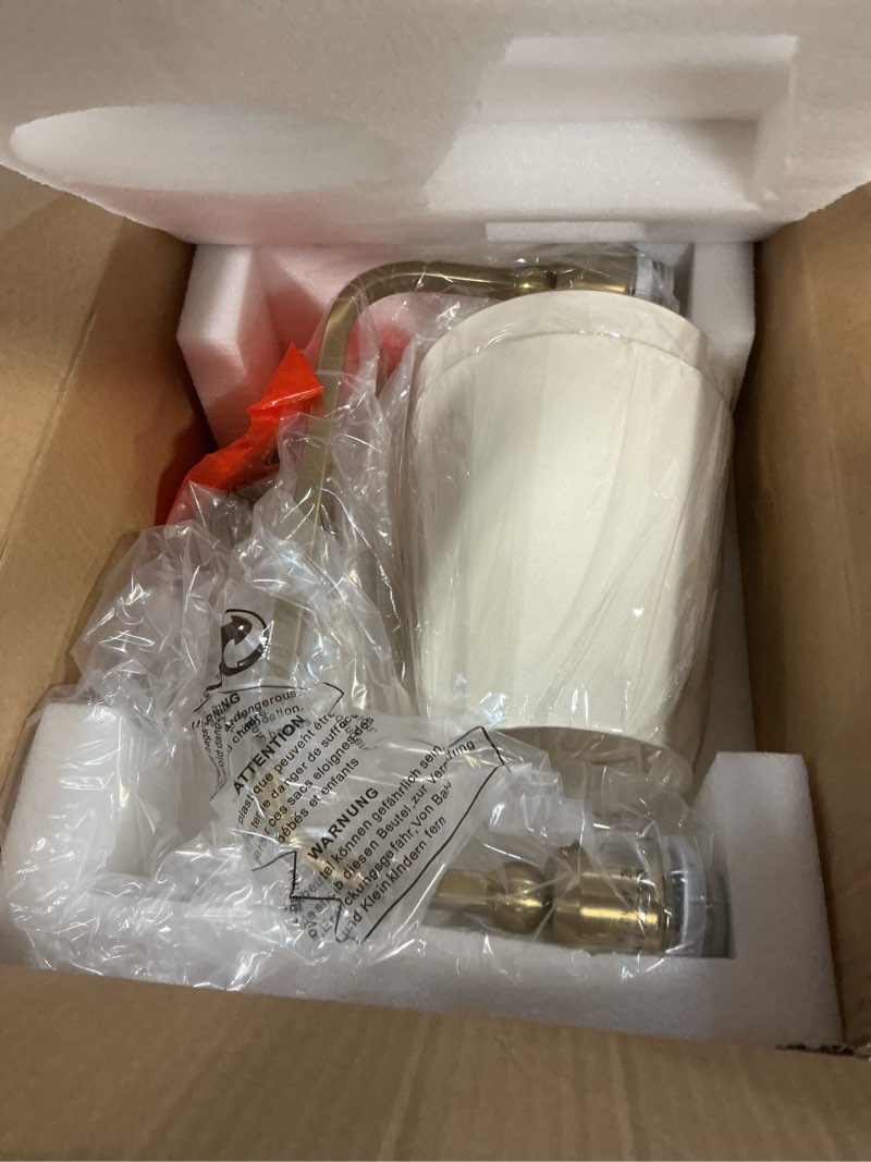 Condition photo showing New/Like New for 2 Light Bathroom Light Fixtures, Brushed Gold Vanity Lights, Double Wall Sconce with Beige Fabric Shade, Modern Sconces Wall Lighting for Hallway Bedroom Stairway, VL837-BG-B-2 Brushed Gold, Beige Shade 2-Light, 18.5"