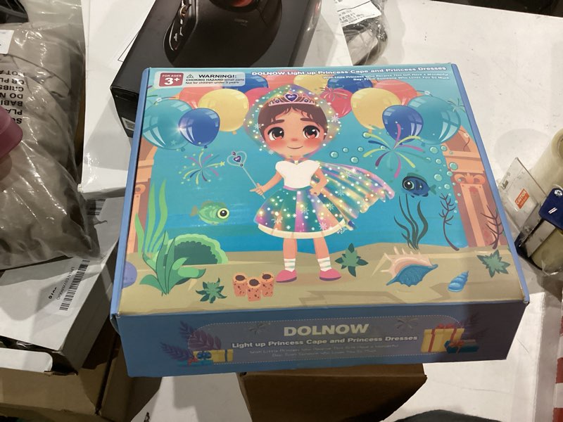 Condition photo showing New/Like New for princess dress up for girls, unicorn light up princess cape princess dress costume crown gift for girls 3 4 5 6 mermaid princess