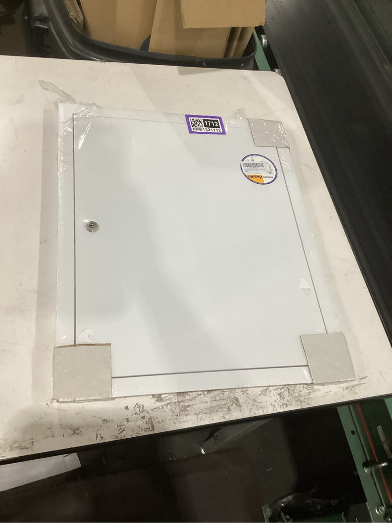 Condition photo showing Good Condition for 16" x 20" lockable white metal access panel. service shaft door panel with key. plumbing, electricity, heating, alarm wall access panel for drywall. bathroom services access hole cover. metal w/key 16" x 20"