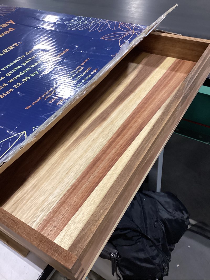 Condition photo showing Good Condition for Extra Large (22") Comfify Square Premium Acacia Wood Ottoman Tray with Handles - Use for Serving Food in Style for Dinner, Breakfast, Snacks, BBQ, Entertaining Guests & More - Brown