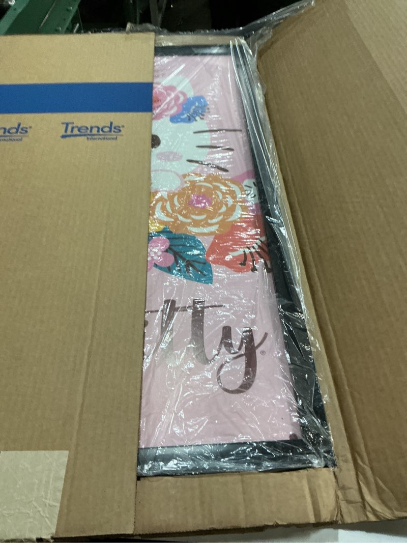 Condition photo showing Good Condition for hello kitty and friends: 24 flowers - hello kitty wall poster, 34l" x 22.4w", blonde framed version blonde framed version 34"l x 22.4"w