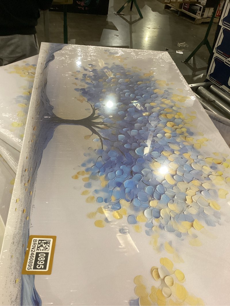 LAVIKARS Modern Tree of Life Wall Art for Living Room Office Navy Blue and Yellow Floral Abstract La