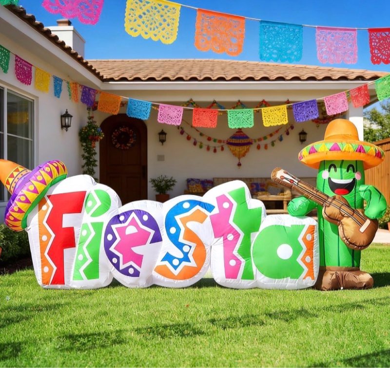 domkom 6ft cinco de mayo inflatable cactus riding donkey, mexican fiesta party decor with sombrero p