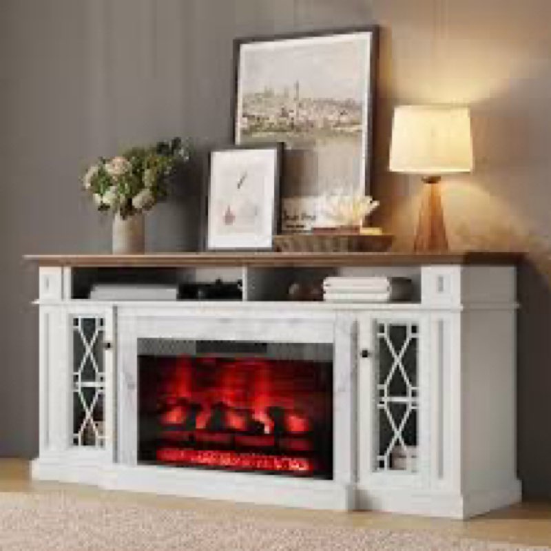 70\\\" Farmhouse Fireplace TV Stand with 4 Drawers INCOMPLETE UNTESTED
