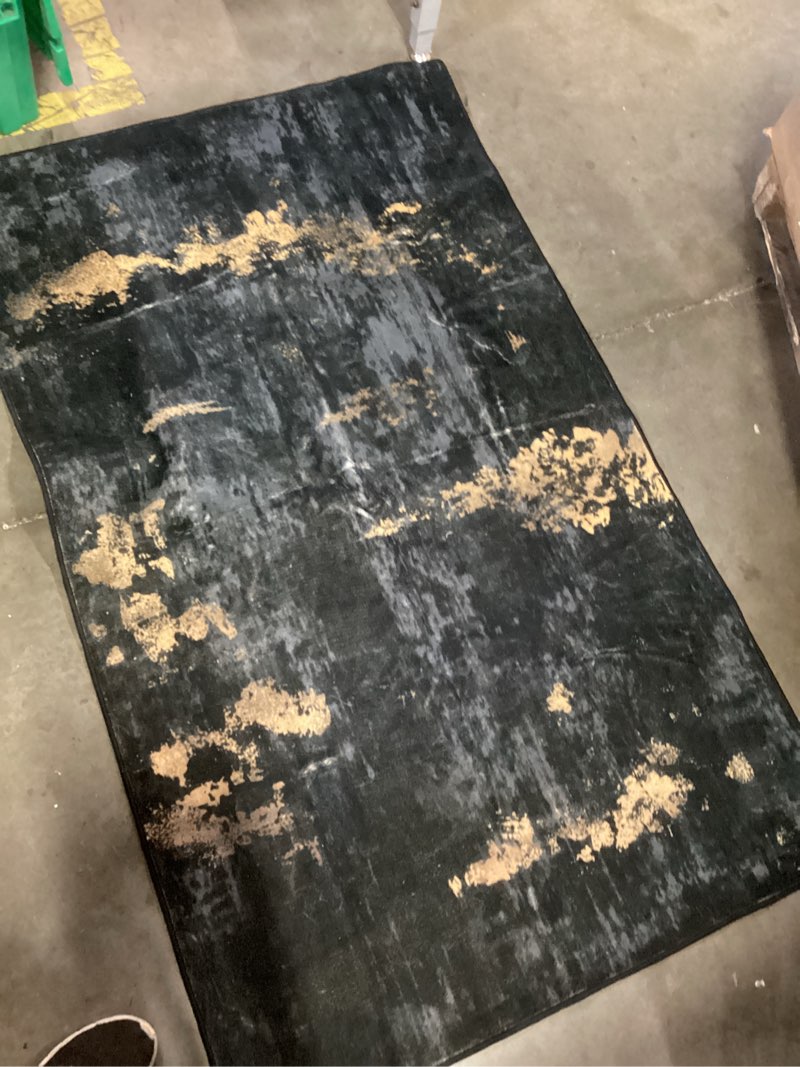 Condition photo showing Good Condition for washable area rugs 3'x5' non-slip modern abstract soft for living room entryway bedroom nursery, print pattern, dark black gold black/gold 3' x 5' (rectangular)