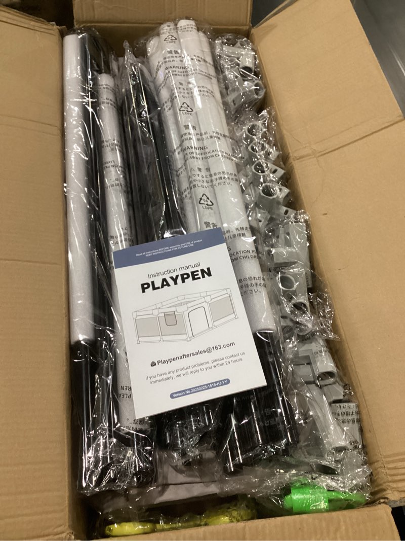 Condition photo showing New/Like New for Fodoss Baby Playpen with Mat, 59x59in Playpen for Babies and Toddlers, Kids Play Pen, Extra Large Baby Fence for Infants with Playmates, Toddler Playard Grey with mat 59x59 Inch