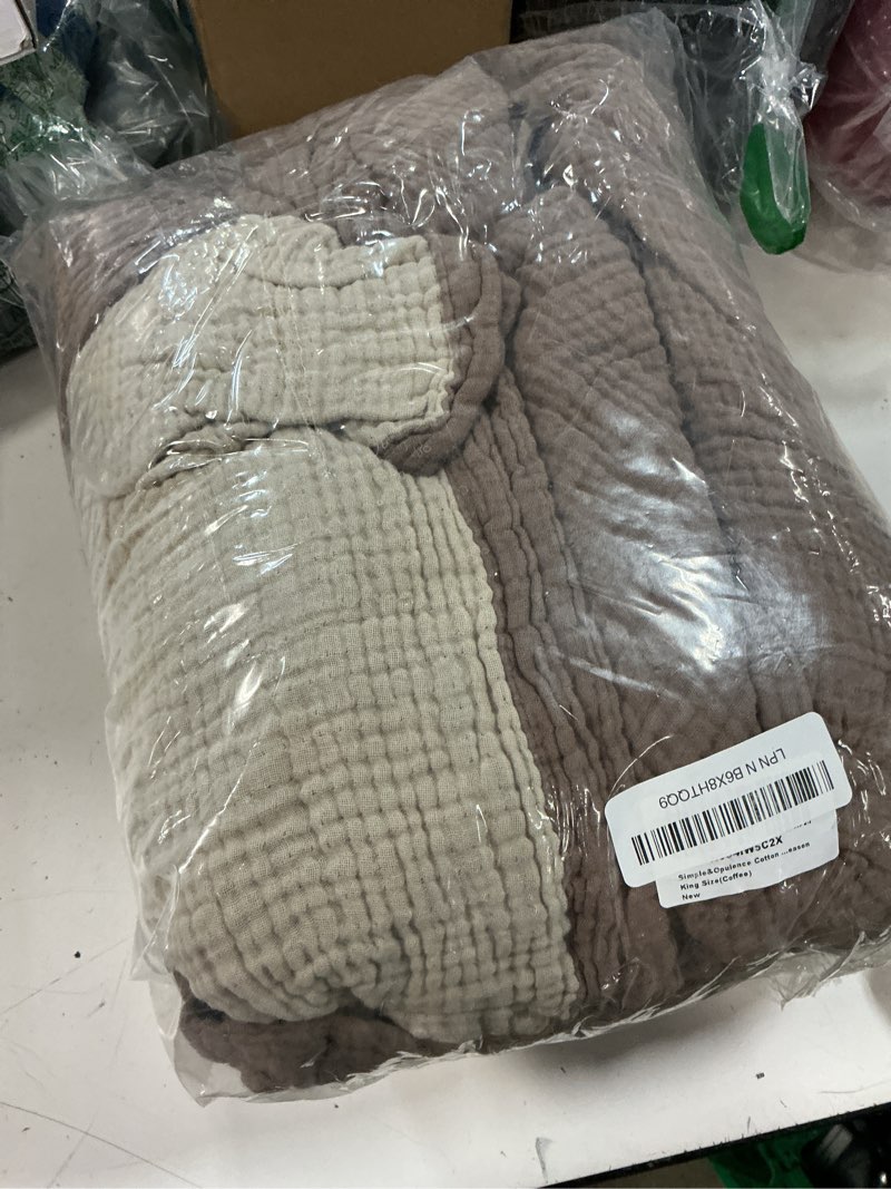 Condition photo showing Good Condition for se softexly muslin duvet cover king size, 100% washed cotton duvet cover set, ultra soft comforter cover linen like, 3 pieces minimalist gauze duvet cover with 2 pillowcases, 90"x104", light brown king d-light brown