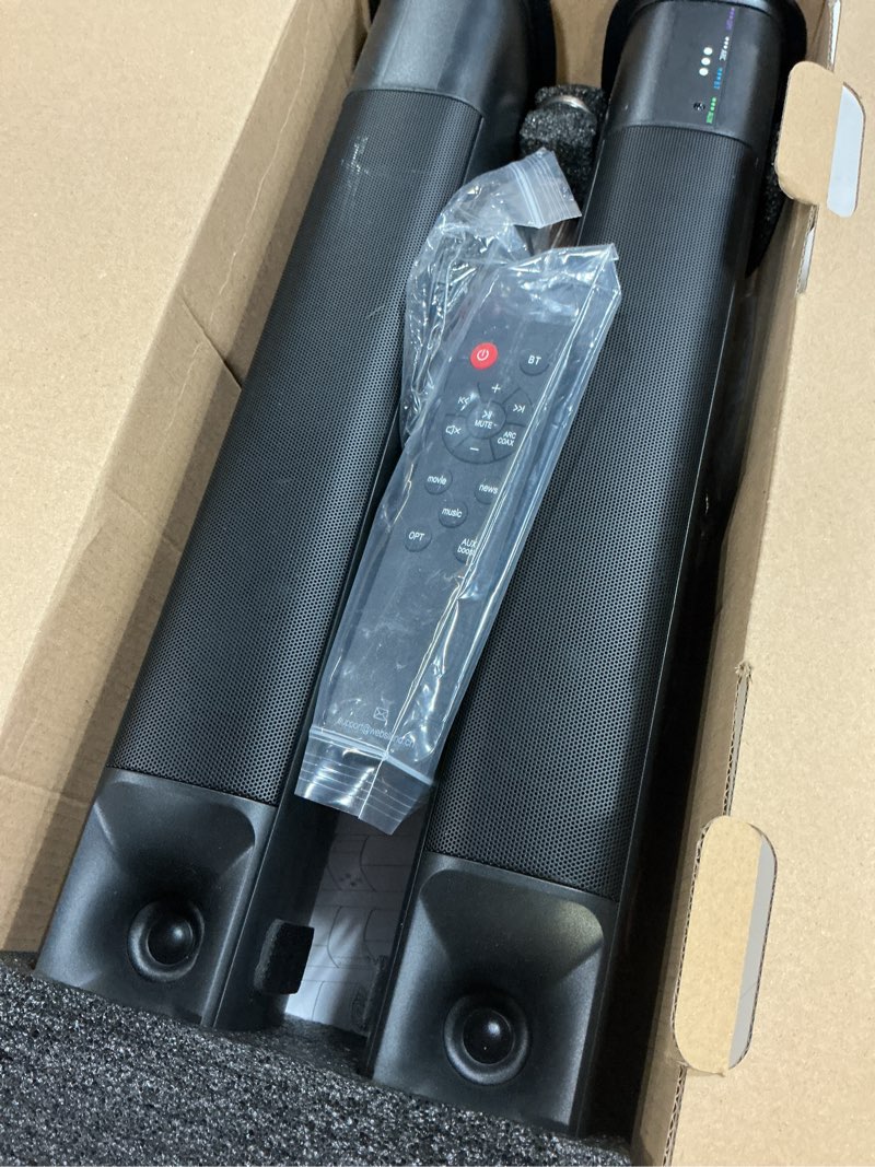 Condition photo showing Good Condition for sound bar for smart tv, 80w surround sound system, 2-in-1 detachable design, 2.0 channel soundbar, 4 woofers & dual horn tweeters, bluetooth5.3 arc aux optical home theater speaker 31-inch soundbar