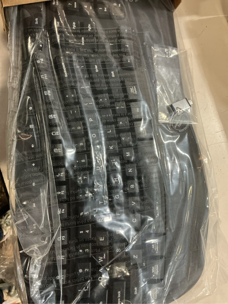 Condition photo showing New/Like New for meetion wireless ergonomic keyboard, wave keys firm wrist rest for natural typing, 2.4g usb-a cordless receiver and usb-c adapter, ergo computer keyboard compatible with windows/mac/pc/laptop, black wave black