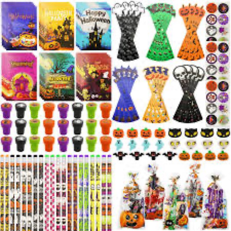 Olixmlya 168 PCS Halloween Party Favors for kids, 24 Pack Halloween Stationery Set Trick or Treat 