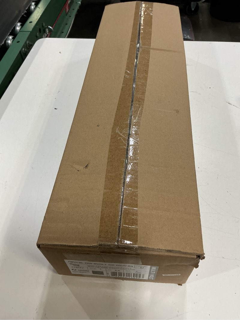 Condition photo showing New/Like New for lithonia lighting 24-inch led vanity light with warm white color temperature, contemporary square bathroom vanity wall light fixture for over the mirror, brushed nickel 3000k 24 in square b