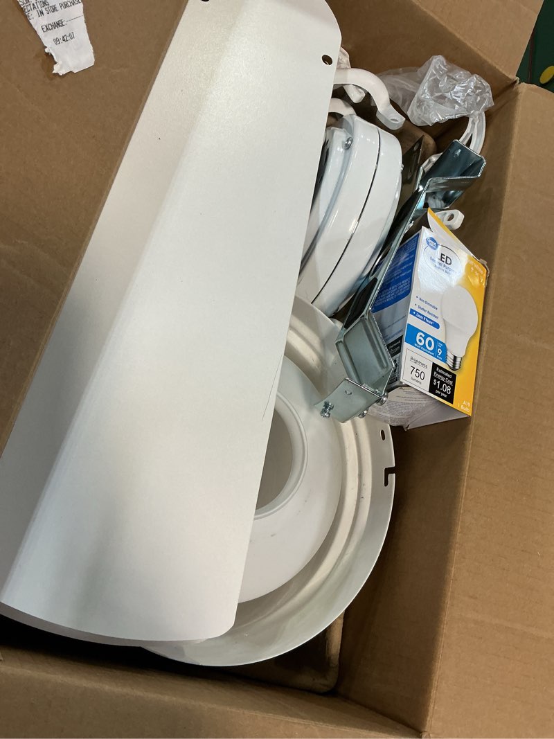 Condition photo showing As Is for mainstays 42" hugger indoor ceiling fan with white finish