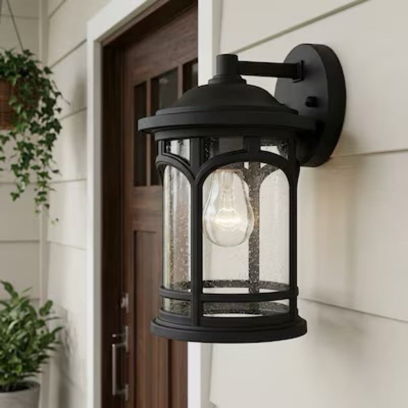 quoizel kessel 1 -light 11.25-in h matte black hardwired outdoor wall light