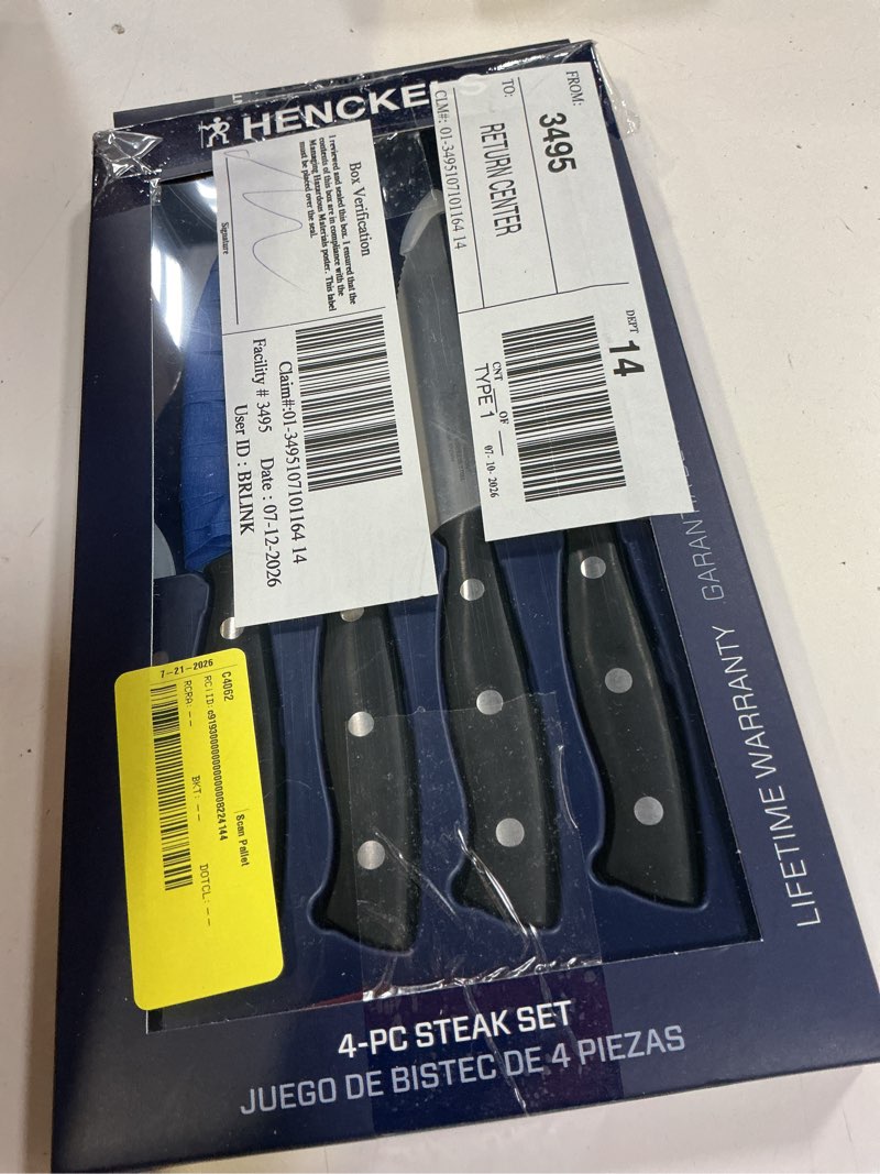 Condition photo showing Good Condition for henckels everpoint 4 pc triple rivet stainless steel steak knife set