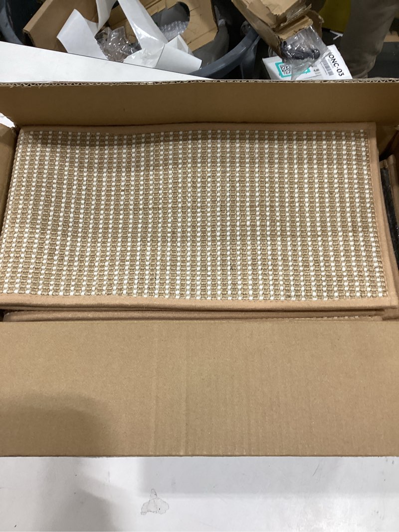 Condition photo showing As Is for 15PC Jute Stair Treads for Wooden Steps-Stairs Carpet Non Slip-Peel and Stick Stair Treads Indoor, Adhesive Staircase Step Treads Residue Free, Durable Natural Stair Runner Rug,8"x30" Beige 8"x30" 15