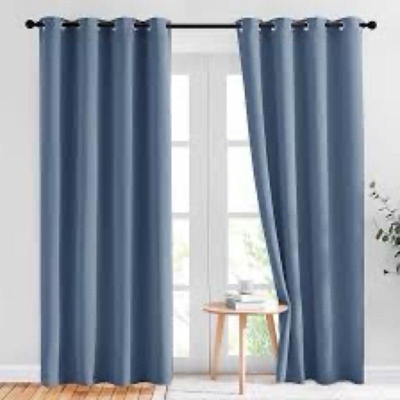 NICETOWN Blackout Curtains Panels for Bedroom - Thermal Insulated Solid Ring Top Blackout Window Curtain Panels for Flat/Apartment, Greyish Blue, 2 Panels,