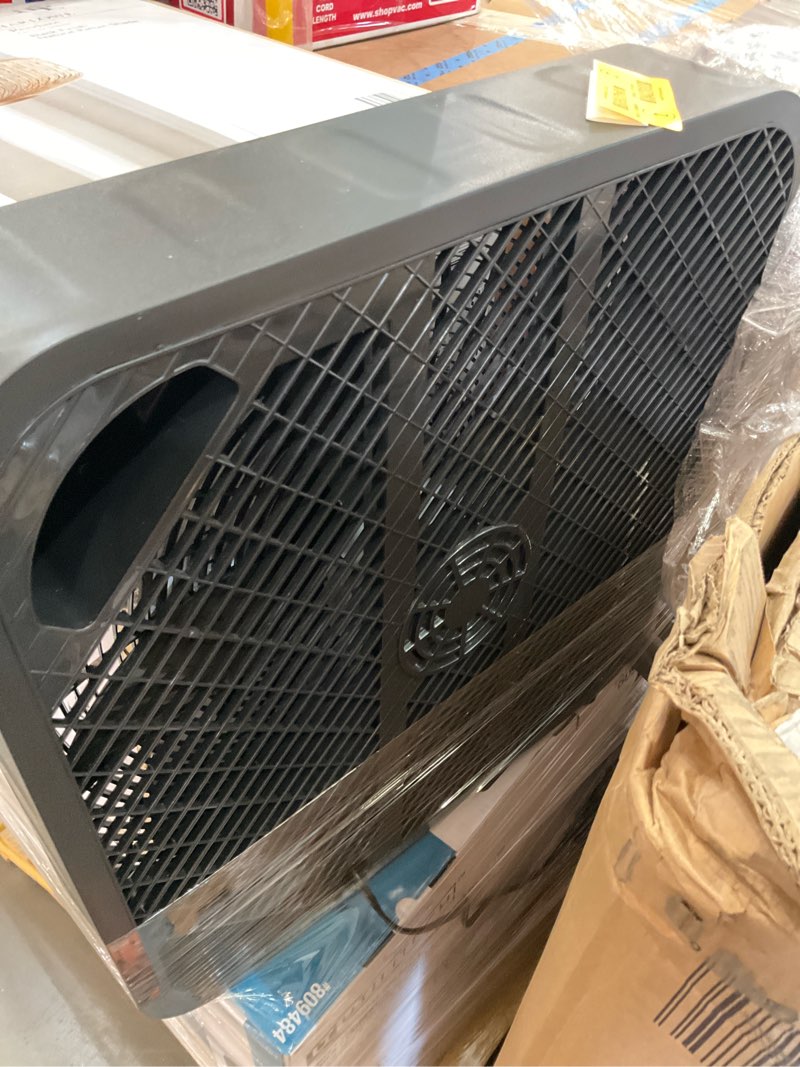 Condition photo showing As Is for utilitech 20-in high velocity indoor box fan, in black