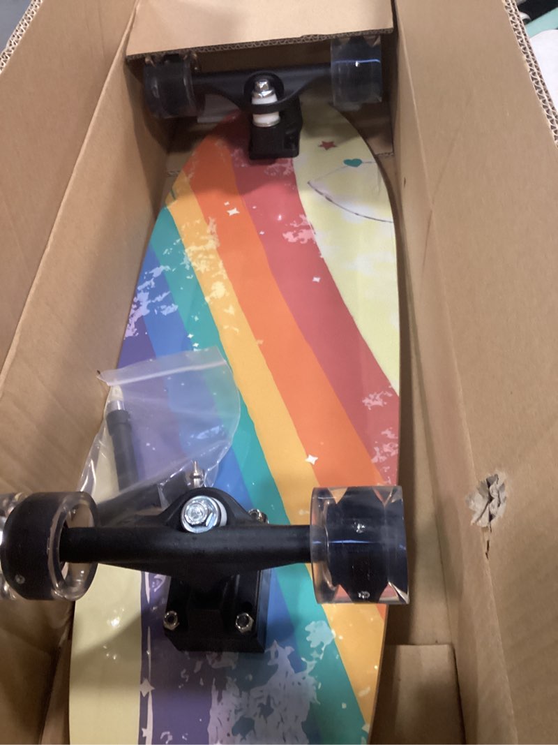 Condition photo showing New/Like New for Nattork Complete Kid Skateboards 29" x 9" Youth Cruiser Skateboard for Beginners Double Kick Deck Concave Girls or Boys Skateboard Rainbow