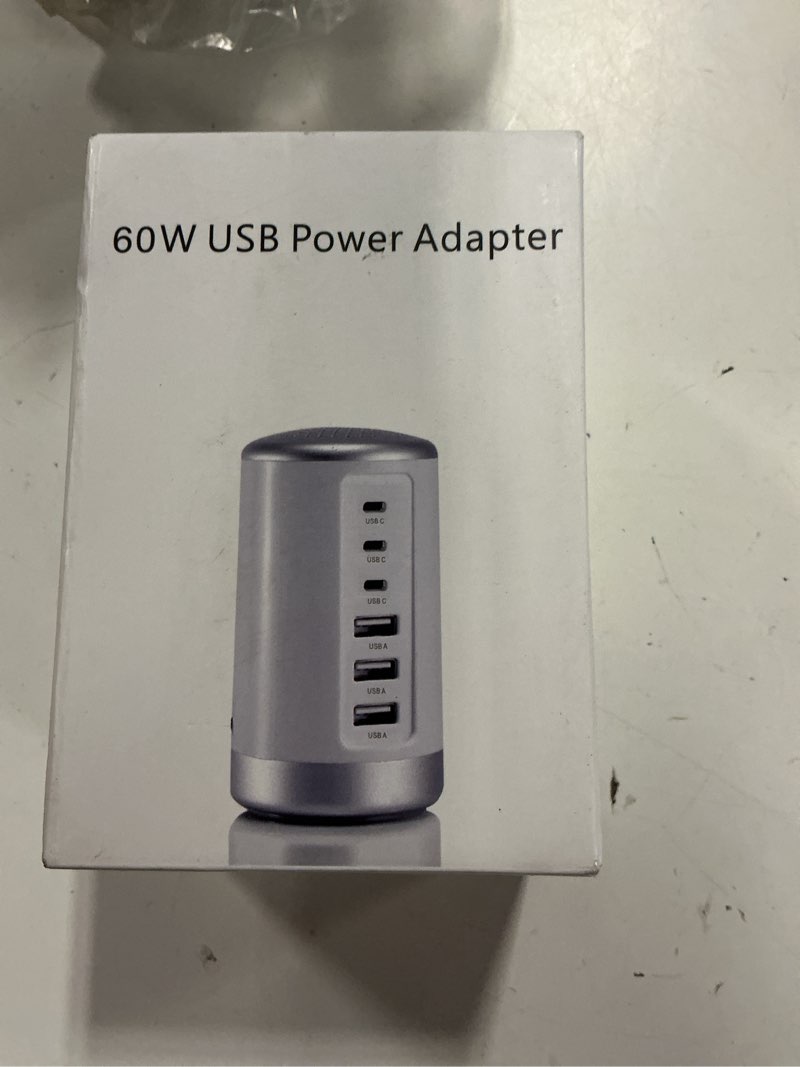 Condition photo showing New/Like New for 60w usb charging station with 6-port (3 usb-a & 3 usb-c) for iphone 12/13/14, tablets & smartphones - purple