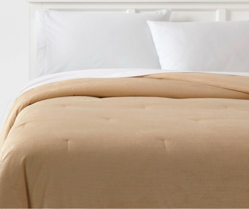 Twin/ Twin Extra Long Corduroy Plush Comforter Khaki - Room Essentials™: Lightweight, Teen Bedding, OEKO-TEX Certified