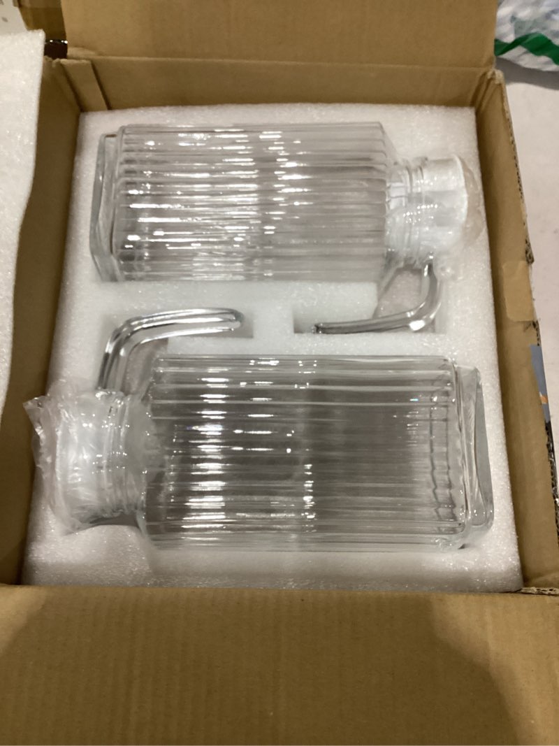 Condition photo showing New/Like New for glass pitcher with lid – 2 pack 55 oz glass water pitcher, iced tea pitcher with handle, ribbed juice container for fridge, glass beverage container for lemonade, milk, drinks