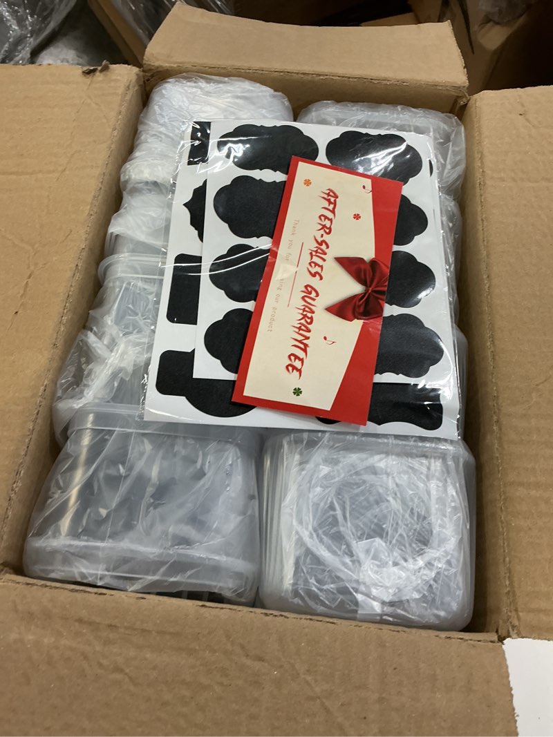 Condition photo showing New/Like New for SNSLXH Airtight Food Storage Containers with Lids, 24 pcs Plastic Pantry Organizers and Storage Canisters for Cereal, Dry Food, Flour and Sugar, BPA Free, Includes 24 Labels