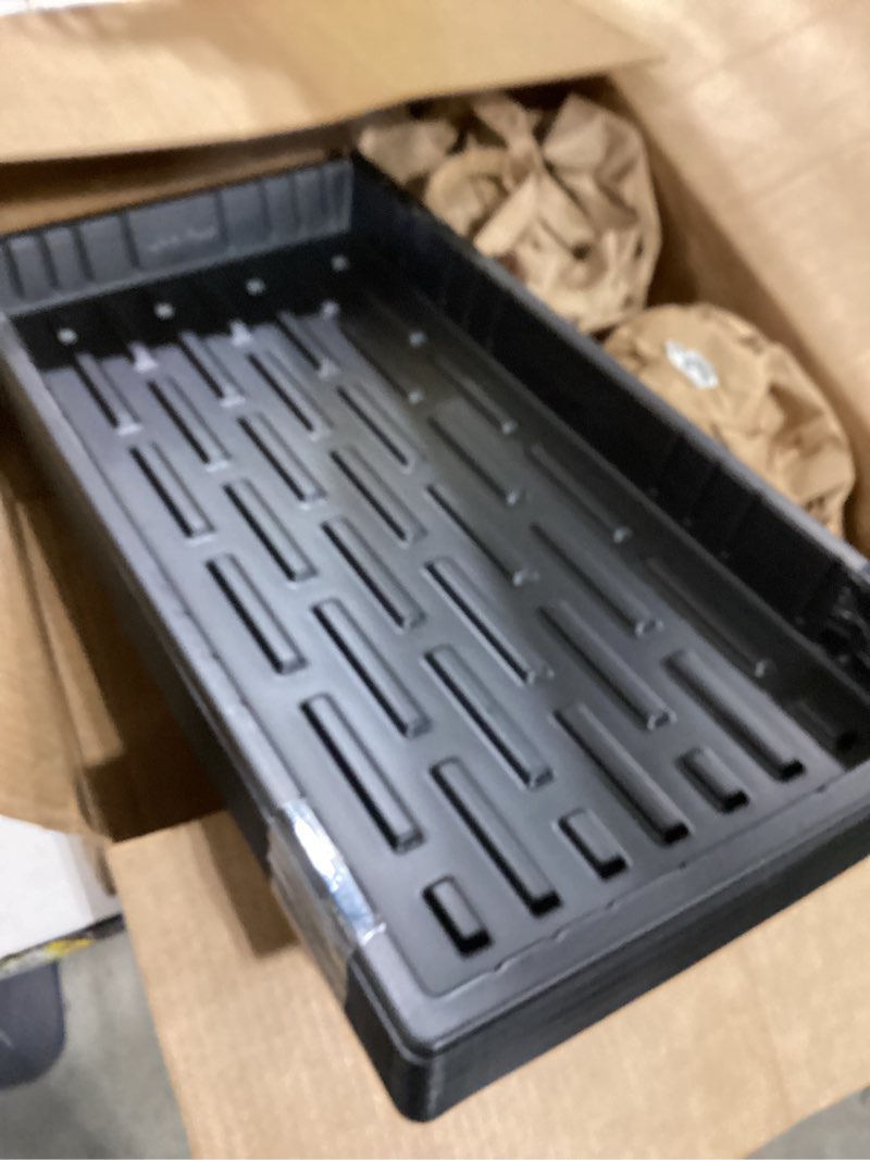 Condition photo showing Good Condition for 10 plant growing trays (with drain holes) - 20" x 10" - perfect garden seed starter grow trays: for seedlings, indoor gardening, growing microgreens, wheatgrass & more - soil or hydroponic black drain holes