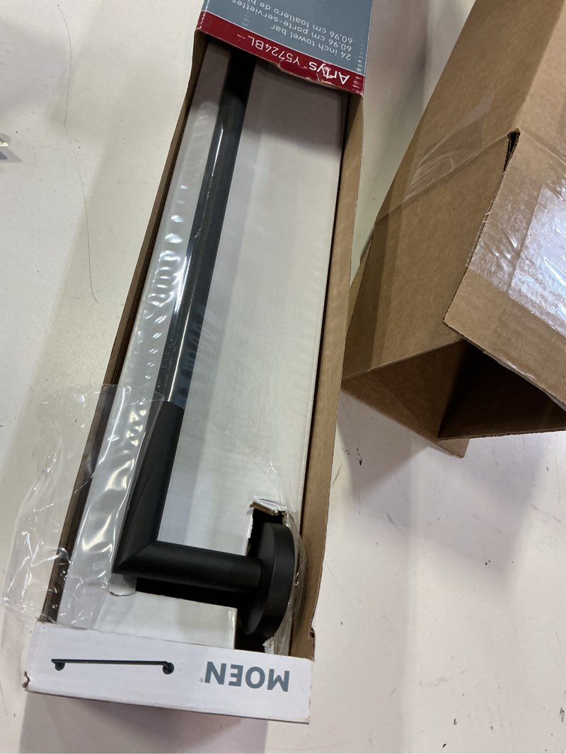 Condition photo showing Good Condition for moen 24" arlys towel bar, plastic, matte black