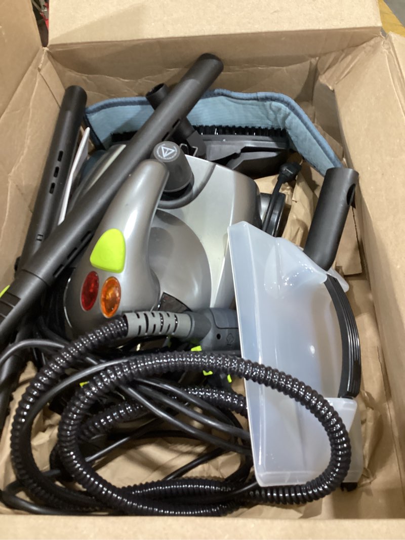 Condition photo showing As Is for heavy-duty steam cleaner for home, 1500w high pressure | multipurpose steamer for cleaning with 22 accessories for tile, grout, hardwood floors, bathroom, kitchen & car detailing