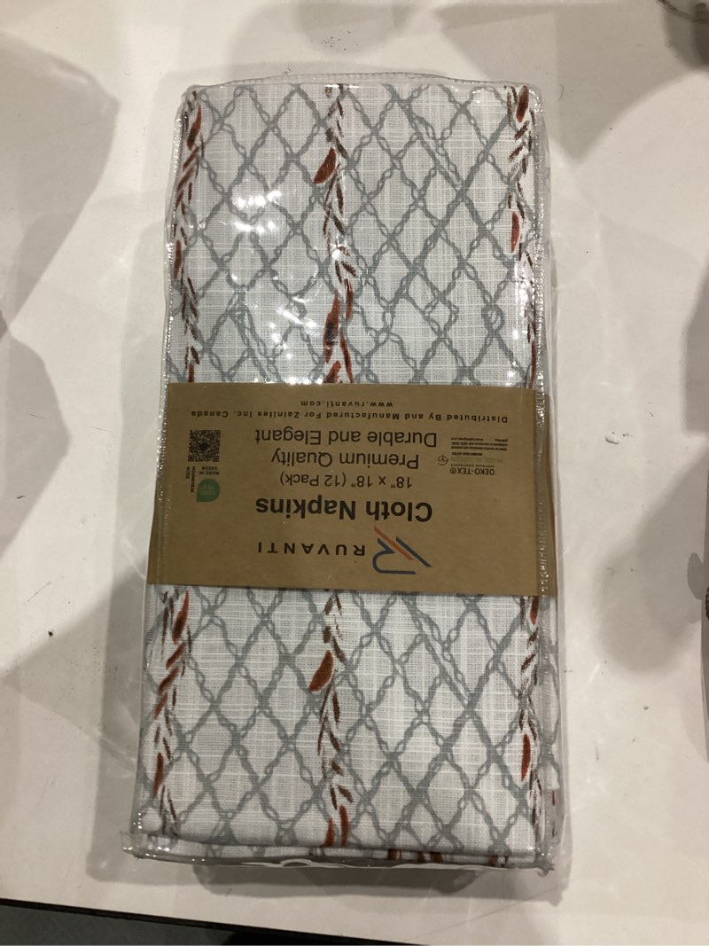 Condition photo showing New/Like New for RUVANTI Cloth Napkins Set of 12 Cotton 100%, 18x18 Inches Napkins Cloth Washable, Soft, Absorbent. Cotton Napkins for Parties, Christmas, Thanksgiving, Weddings, Dinner Napkins Cloth - Wheatable 18" x 18" (Set of 12) Wheatable