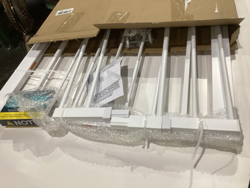 Condition photo showing As Is for safety 1st extra wide baby gate with door: premium child safety, extra tall gate for doorways, dog gates, easy installation, 36" tall & wide, fits 29"-47" 1-pack 29" to 47" wide x 36" tall white