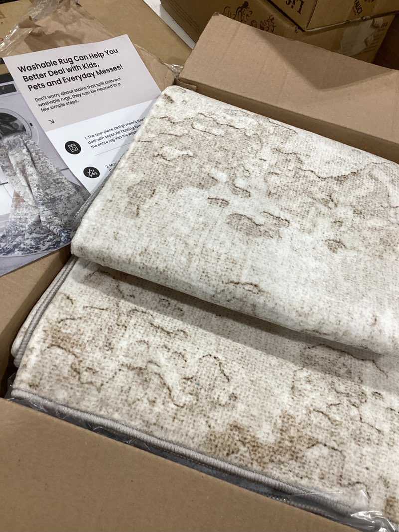 Condition photo showing Good Condition for art&tuft non-slip runner rug - 3x12 runner rug washable low-pile rugs runners, soft distressed carpet runner for bedroom bathroom kitchen laundry living room, beige stripe-beige 3' x 12'