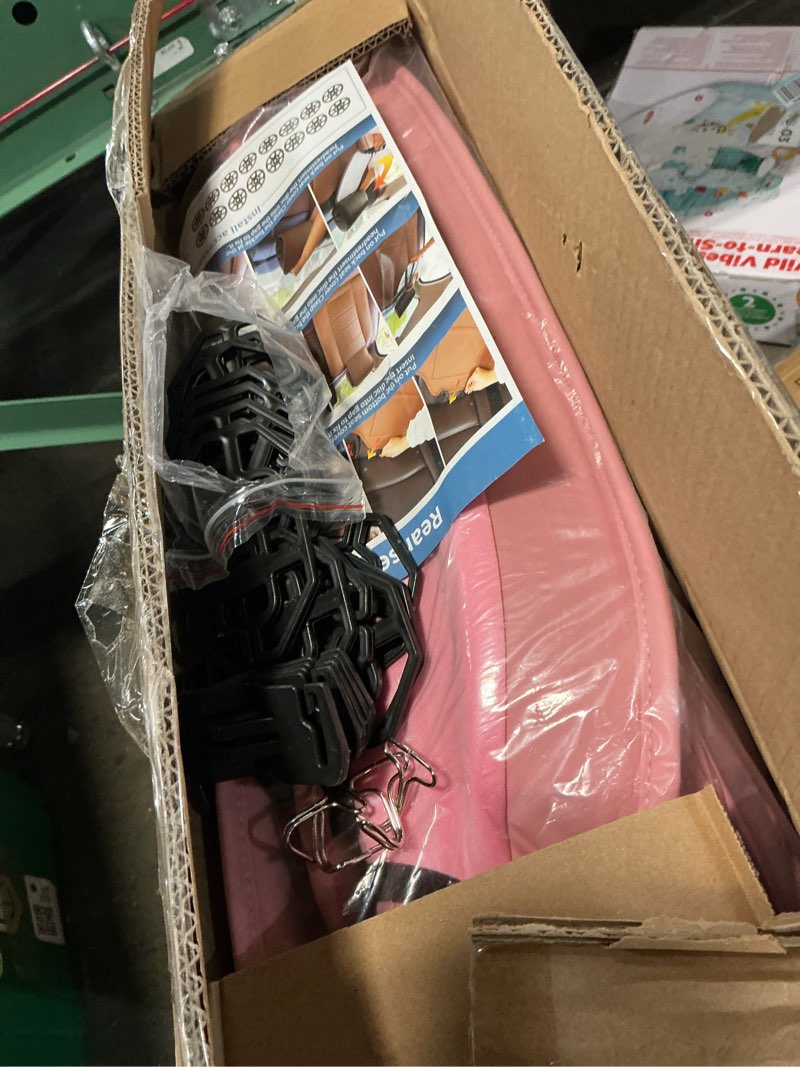 Condition photo showing Good Condition for chezope car seat covers full set, pink leather seat covers, breathable front and back car seat protectors, wear-resistant seat covers universal fit for most cars suv truck (pink-stripes-a, full set) pink-stripes-a full set