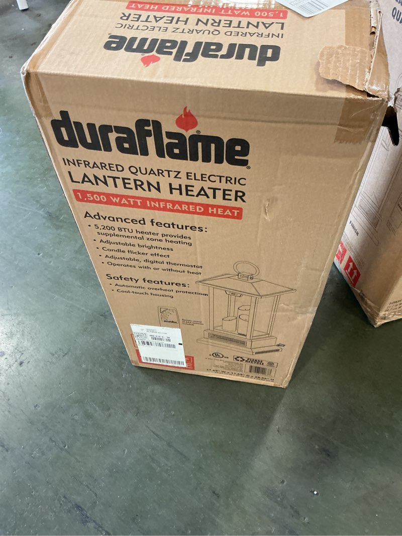Condition photo showing New/Like New for Duraflame 28 in. Electric Lantern with Infrared Heat and Remote Control in Black