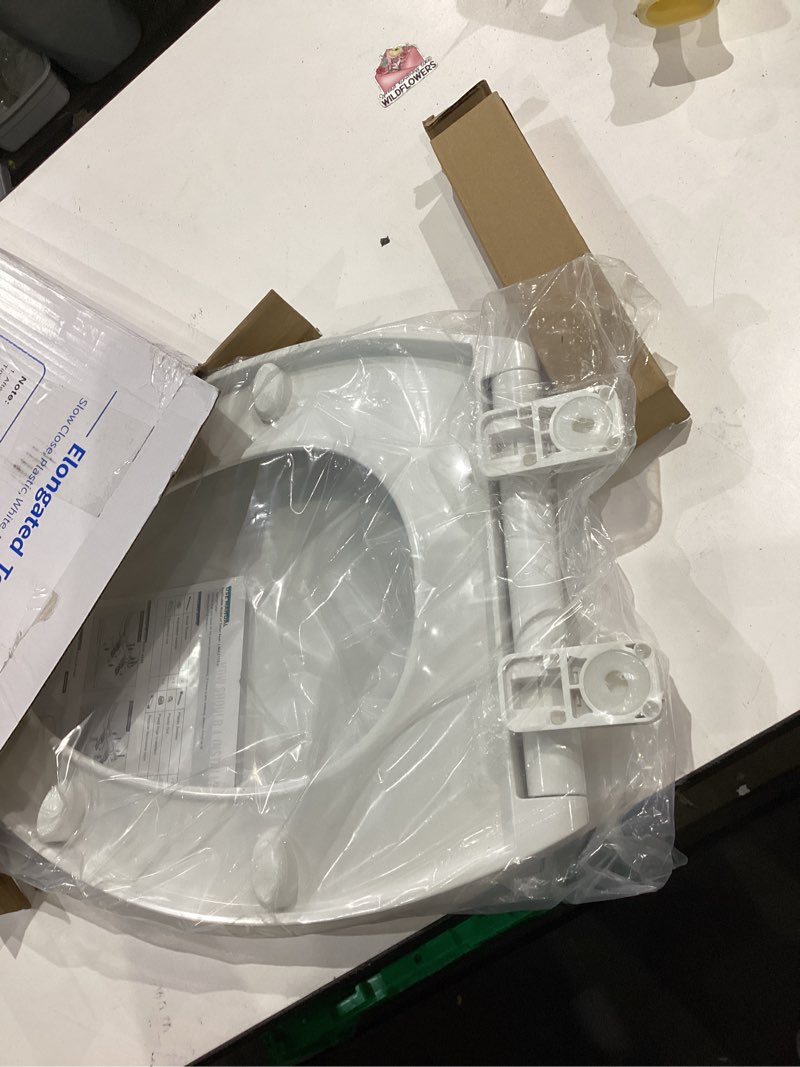Condition photo showing Good Condition for wssrogy toilet seat elongated with slow close hinges, four bumpers never loosen and easily remove, two sets of parts, plastic, white elongated white - adult seat