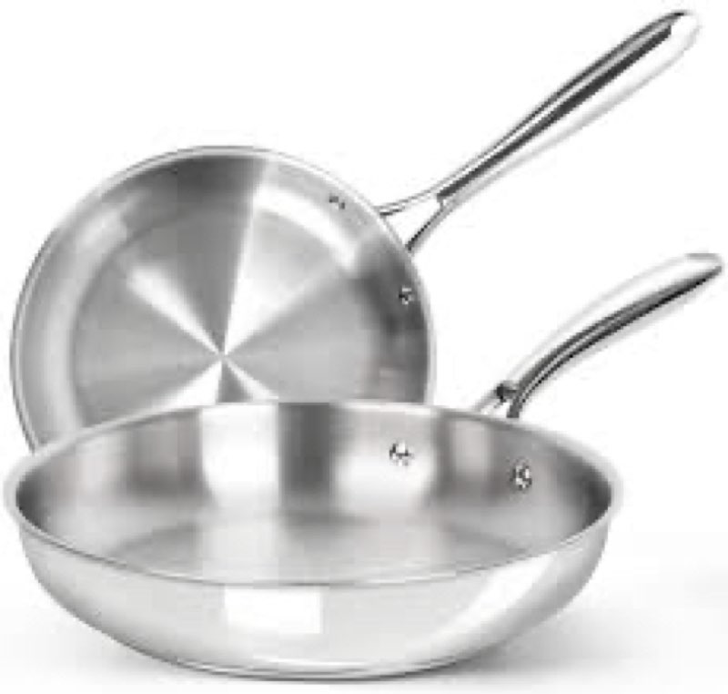 michelangelo stainless steel frying pan set, 8" 10" cooking pan set with triply base, stainless stee
