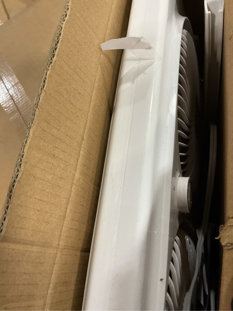 Condition photo showing As Is for shinic 9" twin window fan with 180°+90° rotatable fans, 2-speeds, vertical window fan with rigid & accordion expanders, width adjustable (21.65" to 33.27"), ideal for home, kitchen, bedroom, office